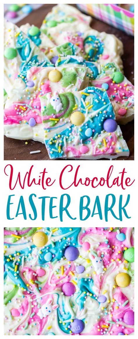 Easter Bark Recipe, Easter Chocolate Bark, Easter Candy Recipes, Easter Bark, Easter Deserts, Fun Holiday Treats, Easy Easter Treats, White Chocolate Bark, White Chocolate Candy