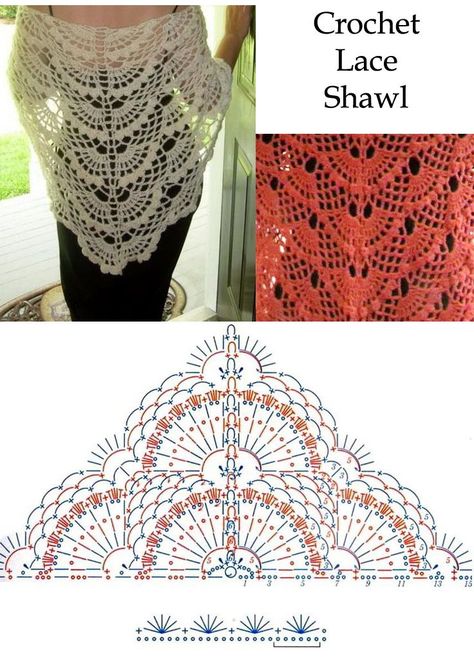 Crochet Lace Shawl free crochet graph pattern Háčkovaná Čipka, Virkning Diagram, Crochet Shawl Diagram, Crochet Lace Shawl, Poncho Crochet, شال كروشيه, Crochet Shawl Pattern Free, Bonnet Crochet, Shawl Crochet