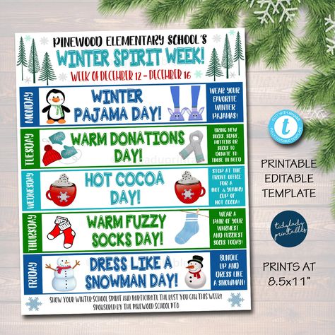 Winter School Spirit Week Itinerary Schedule Daily Weekly - Etsy Winter Spirit Week, Holiday Spirit Week, School Spirit Week, School Pto, Week Schedule, Kids Planner, Kids Holiday, Holiday Planner, Weekly Calendar