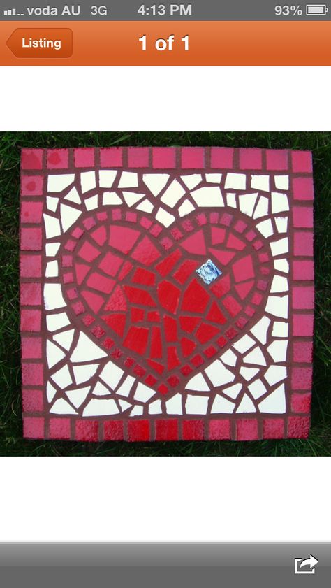 Heart Tile Stepping Stone Easy Mosaic, Heart Garden, Step Stones, Mosaic Stepping Stones, Paper Mosaic, Mosaic Pots, Mosaic Flower Pots, Mosaic Garden Art, Mosaic Art Projects