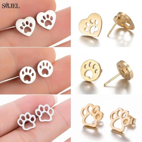 Women Dog Paw Print Earrings | Paw Footprint Earrings | Stud Earrings Print Paws - Cute - Aliexpress Earrings Paw, Animal Footprints, Paw Print Earrings, Dog Paw Print, Ear Piercing, Stud Earrings For Women, Dog Paw, Earrings Stud, Dog Paws