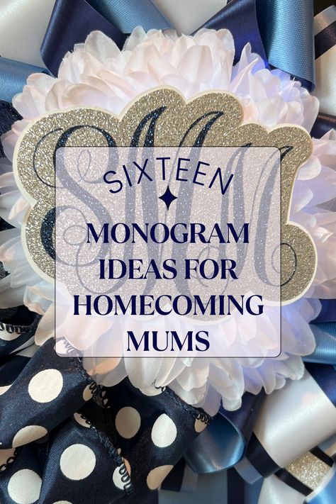 The perfect way to personalize any Texas homecoming mum is a monogram cut-out. These 16 HOCO monogram cutout ideas include both script & block fonts. Save this pin as we add more monogram ideas often. Use a monogram alone on the flower head or pair with a bear or another activity cutout. Perfect for any freshman, sophomore, junior or senior high school student. All are made using our cricut machine, HTV Ront heat press, iron-on and glitter cardstock.  #texasmom #texasmade #cricutmade Homecoming Mum Base Diy, Cricut Homecoming Mum, Cricut Mum Ideas, Hoco Mums Freshman, Mum Ideas Homecoming Freshman, Hoco Mums Ideas, Homecoming Mums Ideas Unique, Garters Homecoming, Senior Homecoming Mums