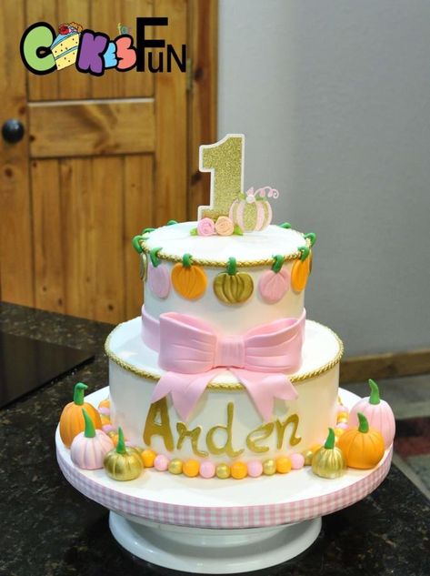 First Birthday Cake Pumpkin Theme, Pumpkin First Birthday Girl Cake, 1st Birthday Pumpkin Cake, Pumpkin Birthday Cake Girl, Our Little Pumpkin Is Turning One Cake, Pumpkin Theme Cake, Pumpkin Themed Cake, Pink Pumpkin Cake, Pumpkin First Birthday Cake