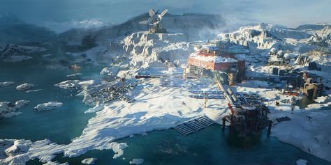 ArtStation - Polar Research Station Arctic Base Concept Art, Polar Environment, Arctic Building, Sci Fi Snow City, Arctic Research Station, Research Station, Animation Classes, Sci Fi Architecture, Environment Painting