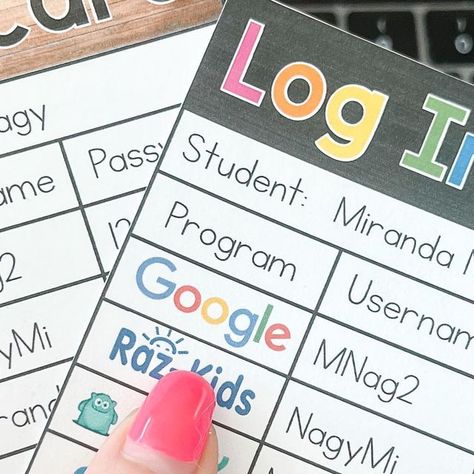 Miranda Nagy on Instagram: "Send me a DM for the link - or check out the link in my bio!! These login cards will change your life. Not exaggerating! They give kiddos so much independence and keep everything in one spot!! •• Head back to school with all your students log ins and passwords organized and easy for students to use to be independent! •• Print one for home use and one for school use! •• Want the link? DM me the word login for it! •• #teacherneeds #teachermusthave #teacherhacks #tea Student Password Organizer, Login Cards For Students, Student Password Cards, Student Login Cards, Teacher Goals, Password Organizer, Classroom Hacks, Teacher Must Haves, Student Login