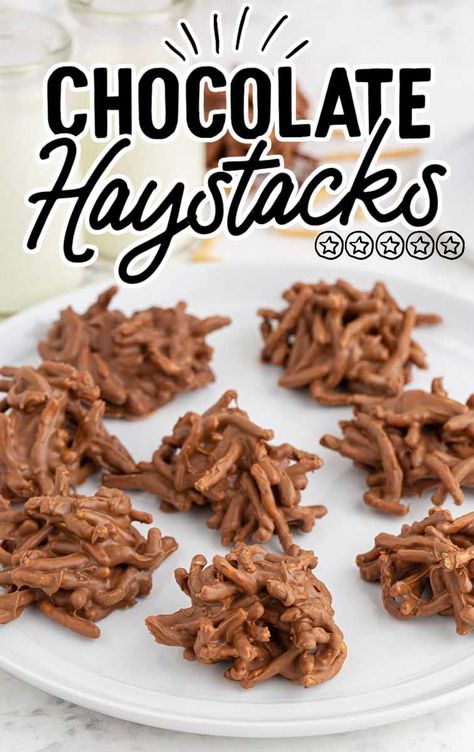 Chocolate Haystacks - Spaceships and Laser Beams Chocolate Haystack Cookies, Butterscotch Haystacks, Chocolate Haystacks, Haystack Cookies, Haystacks Recipe, Best No Bake Cookies, Spaceships And Laser Beams, Chow Mein Noodles, Butterscotch Chips