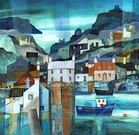 Village Illustration, Buildings Art, Seaside Art, Nice Pictures, Scenic Art, Building Art, Fine Art Landscape, Buy Art Online, Fishing Villages