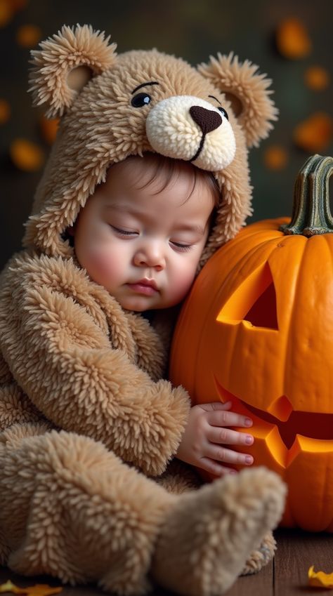 Photo of a child on Halloween Carved Pumpkin, Bear Costume, Cozy Evening, Family Memories, Precious Moments, Spirit Halloween, Johnny Depp, Pumpkin Carving, Little One