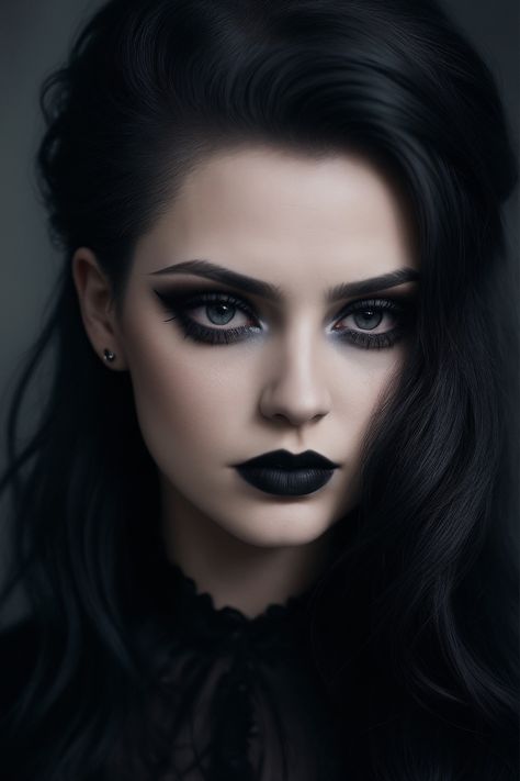 Halloween Hair And Makeup, Gothic Eye Makeup, Maquillage Goth, Witchy Makeup, Black Smokey Eye Makeup, Vampy Makeup, Dark Smokey Eye, Dark Makeup Looks, Black Smokey