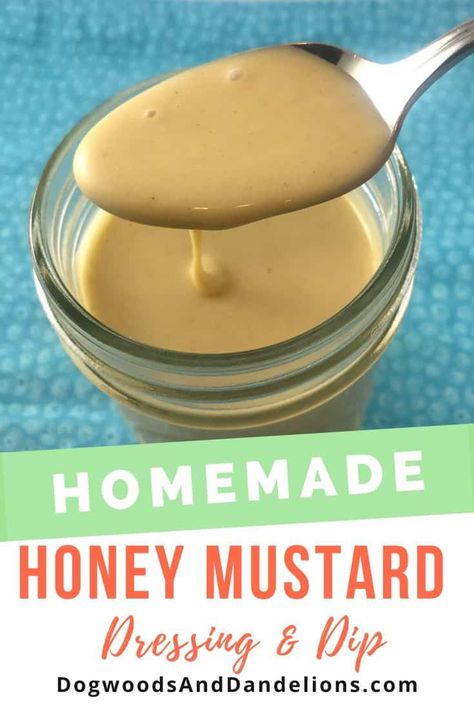 This honey mustard dressing contains just four ingredients and is perfect as a salad dressing or as a dip. My kids love it on chicken nuggets and we even use it in a pasta salad with ham and cheese. #honeymustarddressing #honeymustarddip Homemade Honey Mustard Dressing, Honey Mustard Salad Dressing, Mustard Salad Dressing, Honey Mustard Dip, Honey Mustard Dipping Sauce, Homemade Honey Mustard, Delicious Salad Dressings, Chicken Keeping, Ranch Dressing Recipe