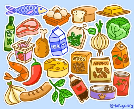 Everyday Grocery Items Digital Stickers Pre-cropped - Etsy Saudi Arabia Grocery Drawing Products, Grocery Drawing, Papel Duck, Duck Paper, Backpack Drawing, Ipad Stickers, Png Stickers, Stickers Png, Goodnotes Stickers