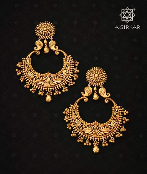 Brijbala Earing Gold, Kaner Dul, Gold Chandbali Earrings, Chandbali Earrings Gold, Vintage Indian Jewelry, Unique Gold Jewelry Designs, Bridal Jewellery Inspiration, Bridal Necklace Designs, New Gold Jewellery Designs