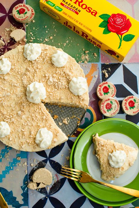 No-Bake Mazapan Cheesecake - Nibbles and Feasts Mazapan Recipe, Marzipan Recipe, Cheesecake Recipes Classic, Peanut Candy, Fun Dessert, Mexican Snacks, Food Receipt, Pecan Pie Recipe, Mexican Dessert