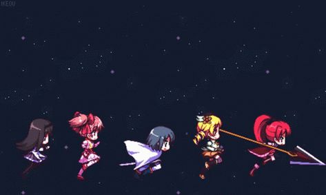 Madoka Running Gif, Running Reference, Fantasy Animation, Kyoko Sakura, Mahō Shōjo Madoka Magica, Sayaka Miki, Mahō Shōjo, 8 Bits, Puella Magi