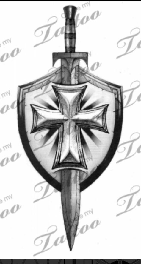 Knight Shield Tattoo, Templar Shield Tattoo, Armor Of God Tattoo For Men, Armor Of God Tattoo For Women, Armour Of God Tattoo, Crusader Knight Tattoo, Shield Tattoo Design, Knights Templar Tattoo, Templar Tattoo