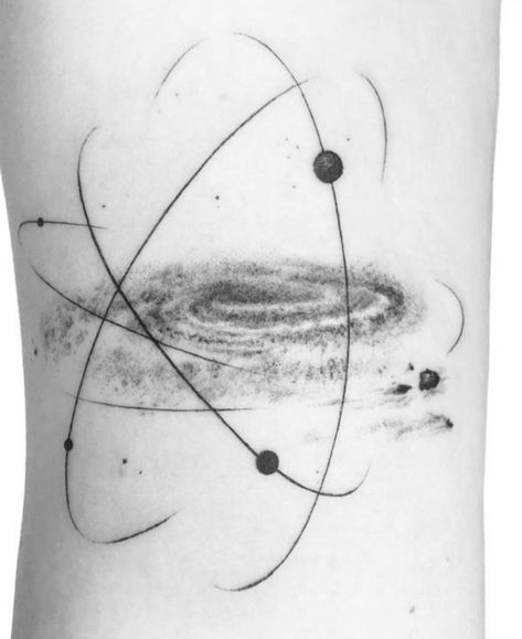 Moon And Universe Tattoo, Asteroid Tattoo, Neuro Tattoo, Galaxy Tattoo Design, Geometric Universe Tattoo, Space Tattoo Designs, Mystic Tattoo, Planets Tattoo, Physics Tattoos