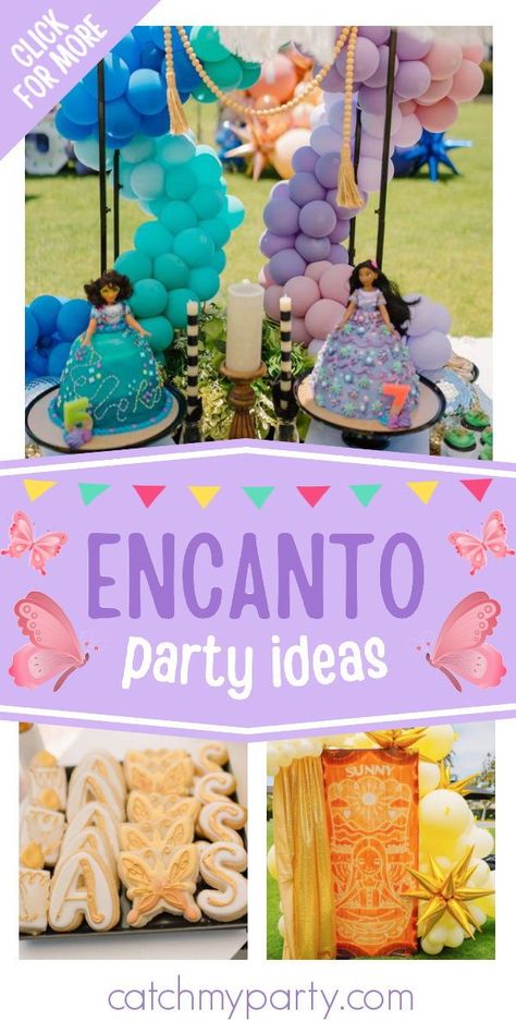 Feast your eyes on this enchanting Encanto birthday party! The birthday cakes are gorgeous! See more party ideas and share yours at CatchMyPary.com Encanto Party Snacks, Encanto Fourth Birthday, Encanto Birthday Food, Encanto Birthday Food Ideas, Encanto Food Ideas, Encanto Birthday Party Food, Encanto Party Food, Encanto Birthday Party Cake, Encanto Birthday Party Decorations