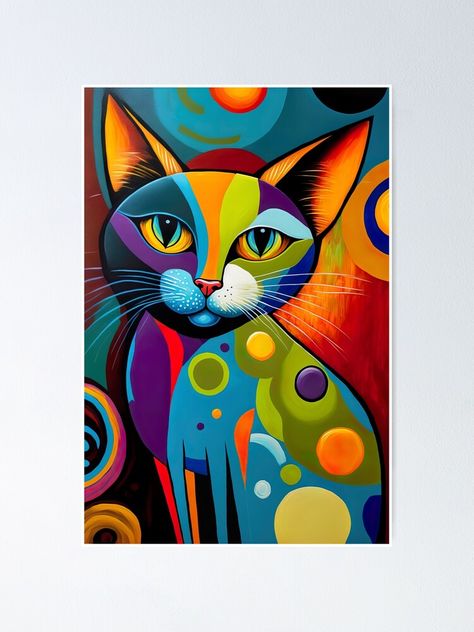 Pop Art Cat Paintings, Abstract Cat Painting Acrylics, Cat Painting Acrylic, Abstract Cat Painting, Abstract Cat Art, Abstract Cats, Modern Cat Art, Pop Art Cat, Cat Acrylic