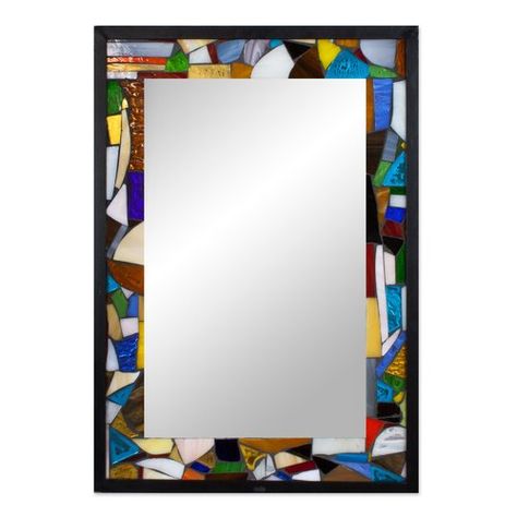 Stained Glass Mosaic Mirror, Making Mosaics, Glass Mosaic Mirror, Mosaic Mirror Frame, Mosaic Mirrors, Stained Glass Mirror, Mirror Frame Diy, Wrought Iron Design, Glass Mirrors