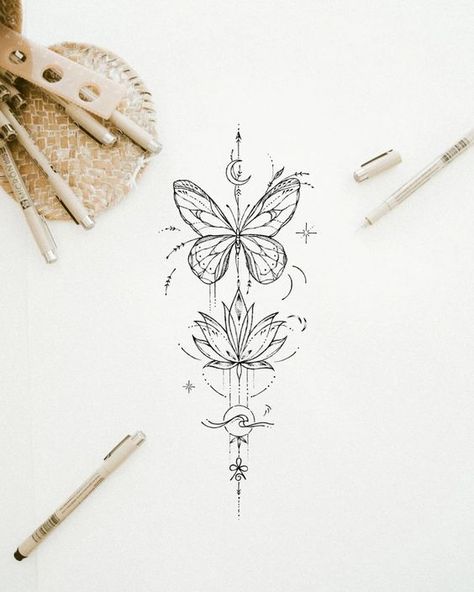 Mystical Tattoos, Small Pretty Tattoos, Spine Tattoos For Women, Delicate Tattoo, Discreet Tattoos, Spine Tattoos, Elegant Tattoos, 문신 디자인, Simplistic Tattoos