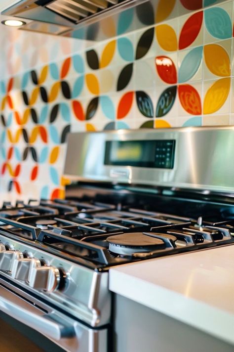 Mid Century Kitchen Backsplash Ideas & Tips Mid Century Kitchen Tile, Midcentury Kitchen Backsplash Ideas, Mid Century Kitchen Backsplash, 1950s Kitchen Backsplash, Mcm Kitchen Backsplash, Mid Century Modern Tiles, Mid Century Modern Kitchen Backsplash White Cabinets, Ceramic Backsplash Kitchen, 1970s Kitchen Backsplash