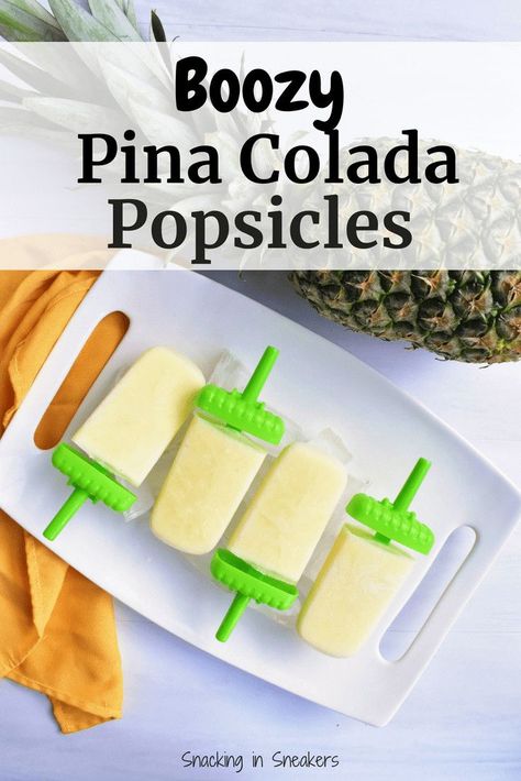 Looking for a homemade popsicle recipe that will be the hit of all the summertime parties?  Try these boozy pina colada popsicles!  They’re made with just 3 ingredients – pineapple, coconut, and rum – and are super easy to whip up.  You can also make a kids popsicle version by skipping the rum. #summer #food #recipe #popsicle #summertime Pina Colada Popsicles, Mojito Popsicle, Virgin Piña Colada, Frozen Mojito, Popsicles Recipes, Alcoholic Popsicles, Frozen Strawberry Daiquiri, Frozen Pina Colada, Boozy Popsicles