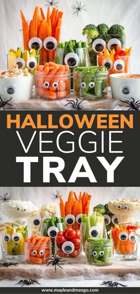 Halloween Veggie Dip Ideas, Celery Halloween Snacks, Skeleton Vegetable Tray, Veggie Tray For Halloween, Spooky Halloween Veggie Tray, Spooky One Birthday Party Food, Halloween Party Veggies, 2 Year Halloween Birthday, Kids Halloween Veggie Tray