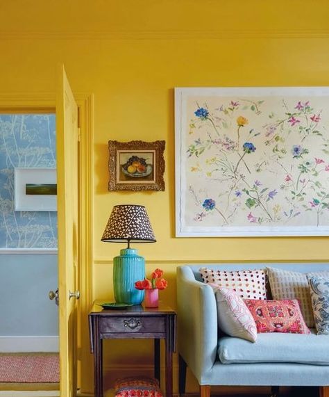 Stylish Living Room Ideas, Bedroom Victorian, Paint And Paper Library, Antique Dining Tables, Metal Wall Lamp, London Flat, London House, Yellow Walls, Stylish Living Room