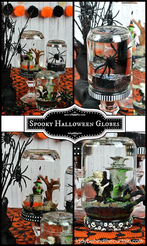 Pickle Jar Crafts, Easy Halloween Decoration, Halloween Yard Decorations Diy, Mason Jar Flower Arrangements, Diy Yard Decor, Spooky Halloween Food, Pickle Jar, Diy Snow Globe, Food Jars