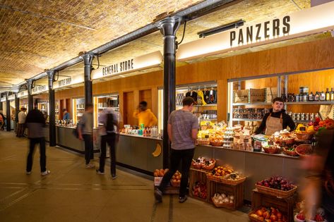 Seven Dials Market London, Indoor Market Design, Seven Dials Market, Grocery Store Architecture, Outdoor Market Design, Food Market Design, Market Interior, Market Signage, Food Court Design