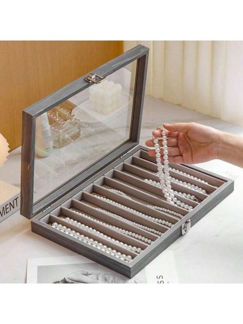 1pc Large Capacity Necklace Storage Box, Snake Bone Chain Jewelry Display Case For Necklaces, Bracelets, Accessories Grey    WPC     Storage & Organization, size features are:Bust: ,Length: ,Sleeve Length: Jewelry Box With Lock, Luxury Storage, Jewelry Display Case, Jewelry Display Box, Necklace Storage, Earring Organizer, Multi Layer Necklace, Wooden Jewelry Boxes, Display Boxes