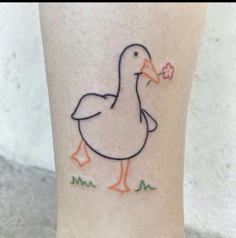 Goose Tattoo, Snow Tattoo, Happy Duck, Sloth Tattoo, Inspo Tattoo, Cute Animal Tattoos, Matching Friend Tattoos, Duck Tattoos, Line Tattoo Ideas