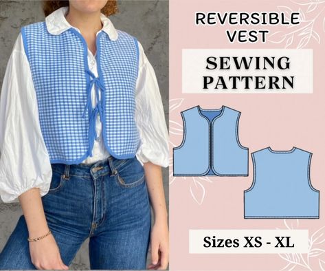 Diy Vest Top, Sewing Vest Pattern, Free Vest Sewing Pattern, Free Vest Patterns For Women Sewing, Quilted Vest Sewing Pattern, Vest Sewing Pattern Free, Quilted Vest Pattern, Vest Patterns For Women Sewing, Tie Top Pattern