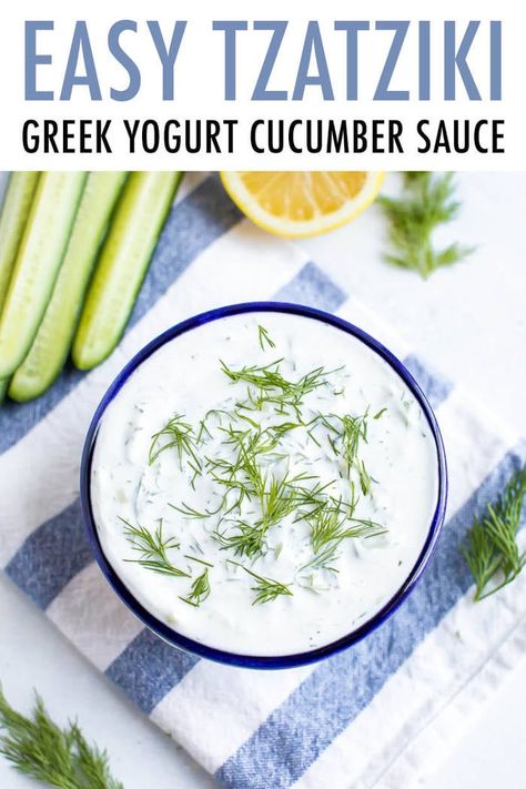 An easy and delicious tzatziki sauce recipe that is perfect for enjoying with fresh veggies, pita chips or in a Mediterranean bowl. #tzatziki #greek #mediterranean #greekyogurt #healthy #easy #recipe Tzatziki Sauce Recipe Greek Yogurt, Tzatziki Sauce Easy, Greek Tzatziki Recipe, Tzatziki Sauce Recipe Easy, Easy Tzatziki, Low Carb Flammkuchen, Bread Chips, Mediterranean Bowl, Greek Tzatziki