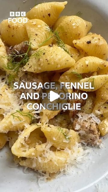 BBC Food on Instagram: "Fancy enough for a restaurant. Easy enough for midweek. @GeorginaHayden’s cheaty sausage and fennel pasta sauce looks and tastes the business. (Have we been mispronouncing conchiglie all these years? Yes, we have!)   Search bbc.co.uk/food for sausage fennel conchiglie or tap @BBCFood, visit link in our bio & select the pasta shells video cover in the grid for the full recipe." Sausage And Fennel Pasta, Fennel Pasta Sauce, Fennel Sausage Pasta, Sausage And Fennel, Fennel Pasta, Video Cover, Fennel Sausage, Uk Food, Pasta Shells