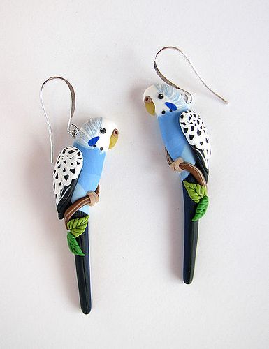 Cercei Din Lut Polimeric, Blue Budgie, Fimo Jewelry, Boho Styl, ดินปั้น Polymer Clay, Polymer Clay Diy, Polymer Clay Animals, Parakeets, Cute Polymer Clay