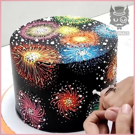 Fireworks Cake Design, Firework Cake Designs, Fireworks Birthday Cake, Firework Cake Ideas, New Year Cake Design 2024, Simple New Year Cake Design, July 4th Cakes, New Year Cake 2024, New Years Cake Decorating