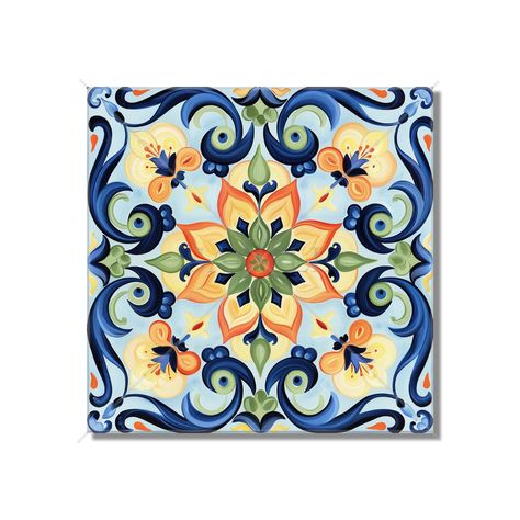 Yellow Tile Backsplash, Italian Tile Backsplash, Colored Fireplace, Floral Backsplash, Yellow Kitchen Tiles, Blue Yellow Kitchens, Mexico Kitchen, Italian Tiles Pattern, Azulejos Tiles