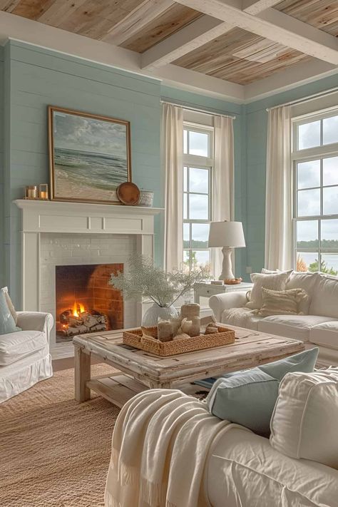 17 Beach House Living Room Designs That Will Make Your Home Feel Like A Permanent Vacation Living Room Ideas Cottage, Modern Cottage Living Room, Cottage Living Room Ideas, Cottage Living Room, Beach House Living Room, Haus Am See, House Living Room, Cottage Living Rooms, Small Living Room Decor