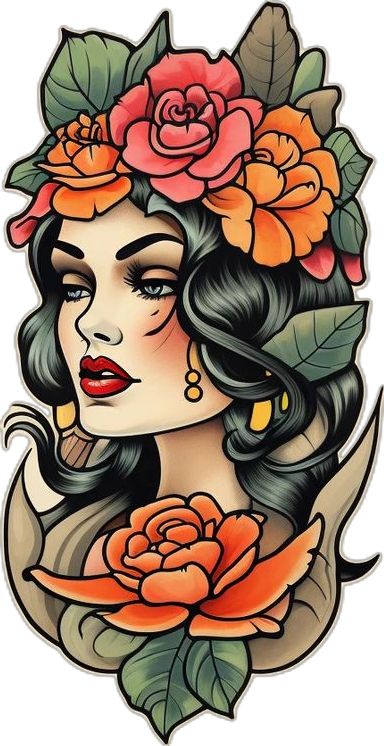 I will create awesome old school tattoo style design Trad Face Tattoo, Mystic Woman Tattoo, Neo Traditional Tattoos Women, American Traditional Tattoo Stencil, Traditional Lady Tattoo, Trad Tattoo Design, Feminine Traditional Tattoo, Oldschool Tattoo Traditional, Traditional Tattoo Pin Up