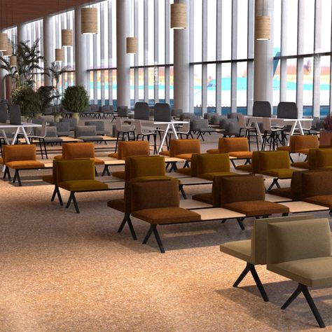 Back to our Spaces by Arper reimagines airport and office designs after pandemic Future Airport, Flexible Furniture, Lounge Interiors, Public Space Design, Airport Design, Divider Design, Airport Lounge, Interior Design Presentation, Office Designs