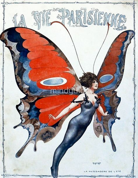 Vintage Art Deco Butterfly Woman Paris Illustration Kunst, Butterfly Girl, Paris Poster, Illustration Vintage, Art Et Illustration, Art And Illustration, Vintage Butterfly, A Butterfly, Styl Vintage