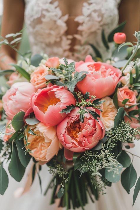 Bridal Bouquet Hawaii, Summer Flowers For Wedding, Fall Beach Wedding Flowers, One Flower Bridesmaid Bouquet, Wedding Bouquet With Peonies, Boho Beach Wedding Bouquet, Sunset Wedding Flowers, Spring Wedding Bouquets Pink, June Wedding Bouquet