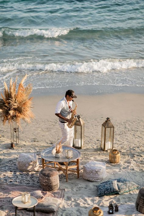 Boho Chic Beach Party, Mykonos Wedding, Dream Beach Wedding, Boho Beach Wedding, Beach Events, Beach Bonfire, Beach Festival, Beach Lounge, Wedding Venues Beach