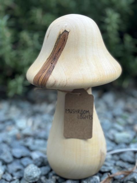 Brough to you from my woodshop in North Carolina, a hand-turned night light in the shape of a mushroom (hence "MushroomLight"). All my lamps are made entirely from scratch from local woods with great attention to detail and are one-of-a-kind pieces. The lighting fixture is an LED light strip with USB cable. The lamp is dimmable for atmospheric lighting.  How big is this lamp?: Height 9.5', width 5.5' (perfect on a desk or dresser) Which type of wood was used for this lamp?:  Silver maple harvest Wooden Mushroom Lamps, Mushroom Night Lamp, Mushroom White Lamp, Atmospheric Lighting, Mushroom Pictures, Led Light Strip, Light Strip, Mushroom Lamp, Led Light Strips