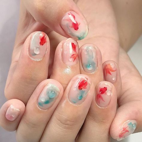 Fish Nails, Hello Nails, Pretty Gel Nails, Kawaii Nails, Dream Nails, Funky Nails, Nail Art Inspiration, Ombre Nails, Nail Manicure