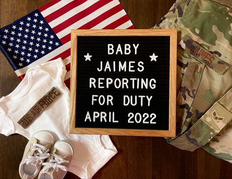 Military baby pregnancy announcement Marine Corps Gender Reveal Ideas, Army Gender Reveal Ideas, Military Gender Reveal Ideas, Army Baby Announcement, Military Pregnancy Announcement, Military Baby Announcement, Pregnancy Surprise Husband, July Baby Announcement, Air Force Baby