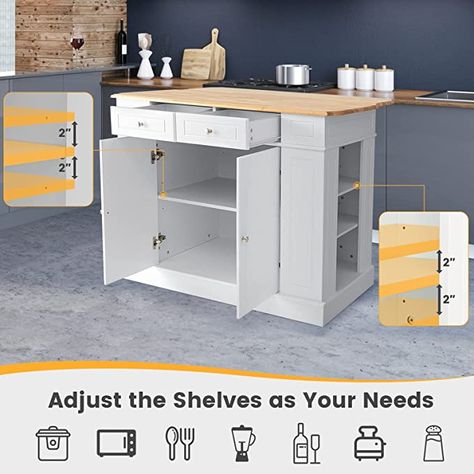 Kitchen Island With Drop Leaf, Kitchen Island With Drawers, Drop Leaf Kitchen Island, Organiser Cucina, Kitchen Island Storage, Wood Countertop, Rolling Kitchen Island, Island Table, Storage Cabinet With Drawers