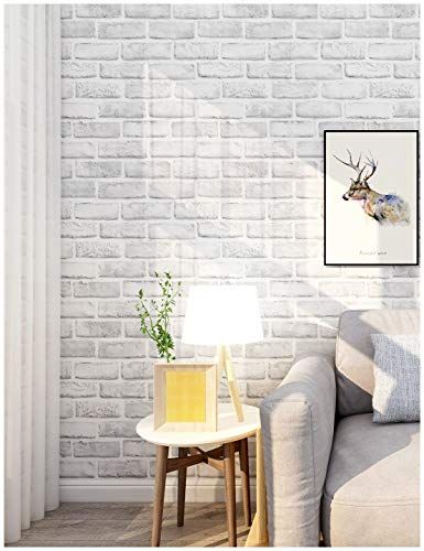 HaokHome 61022 Peel & Stick Faux White Brick Wallpaper White/Grey Self Adhesive Contact Paper Wall Furniture Sticker ... Brick Wallpaper Peel And Stick, Grey Brick Wall, Faux Brick Wallpaper, White Brick Wallpaper, Brick Effect Wallpaper, White Wash Brick, Stone Wallpaper, Brick Texture, Faux Brick