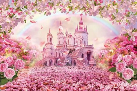 Disney Princess Background, Princess Backdrops, Castle Backdrop, Castle Background, Princess Theme Birthday, Rainbow Photography, Photo Booth Background, Background Studio, Pink Castle